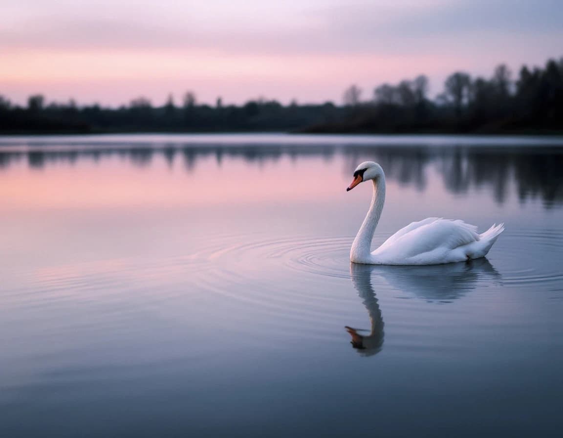 Cisne en Lago Espejo al Atardecer – Prompt IA Ejemplo