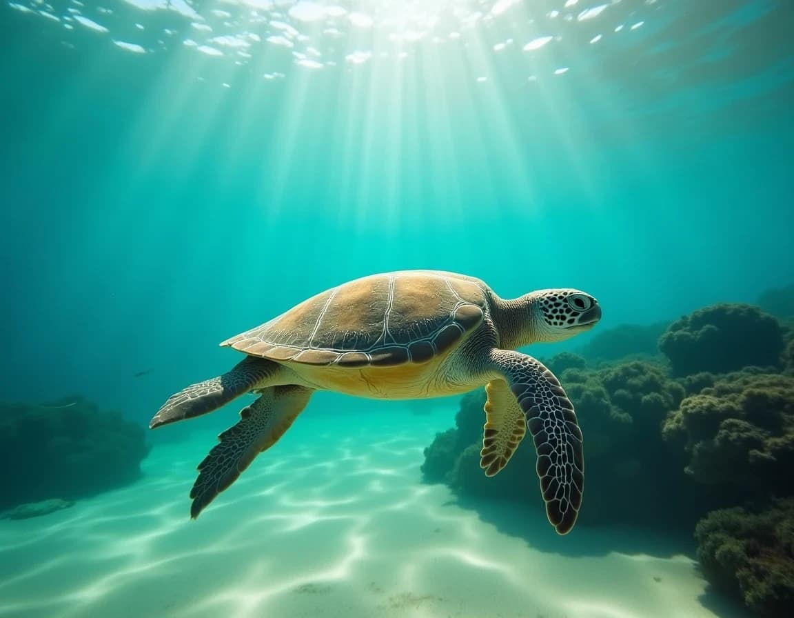 Prompt de IA para tortuga marina en arrecife — foto submarina realista