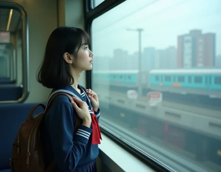 窓越しの朝、通学路