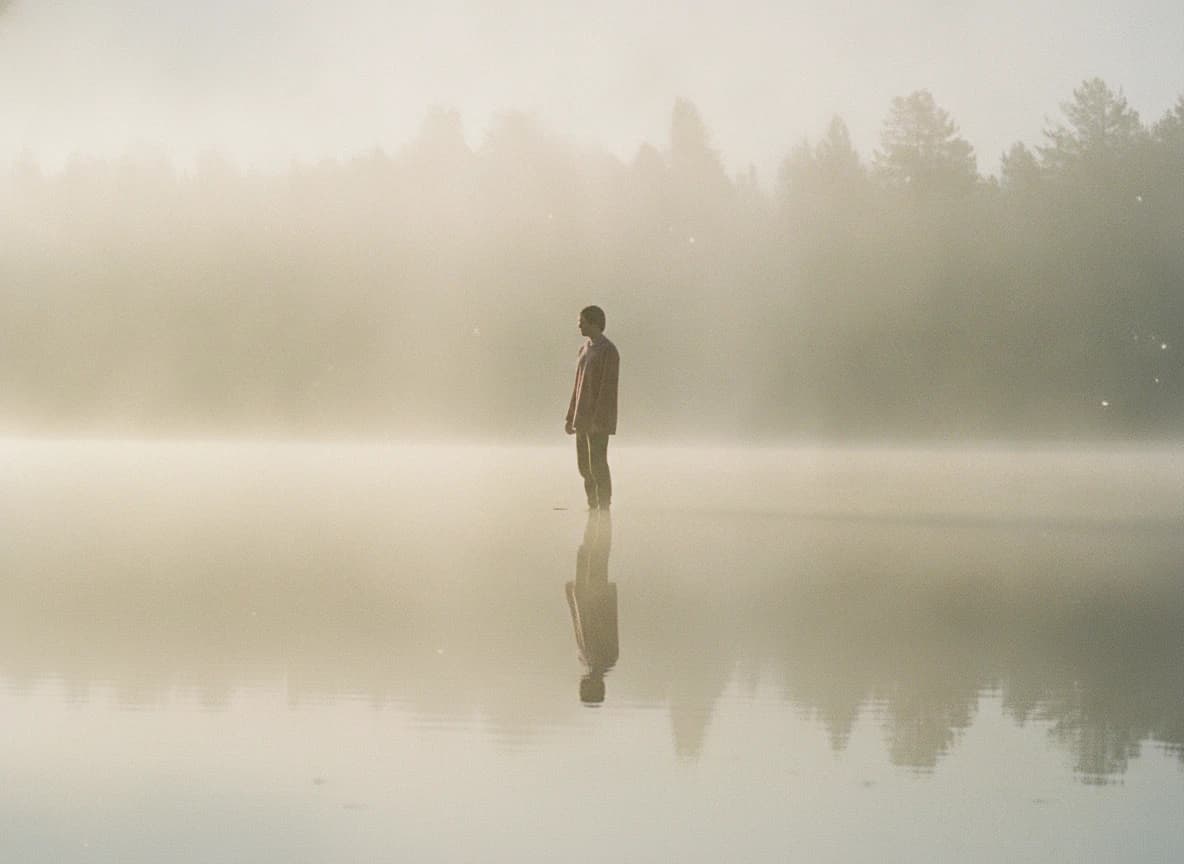Stillness Reflected in Morning Mist Lake