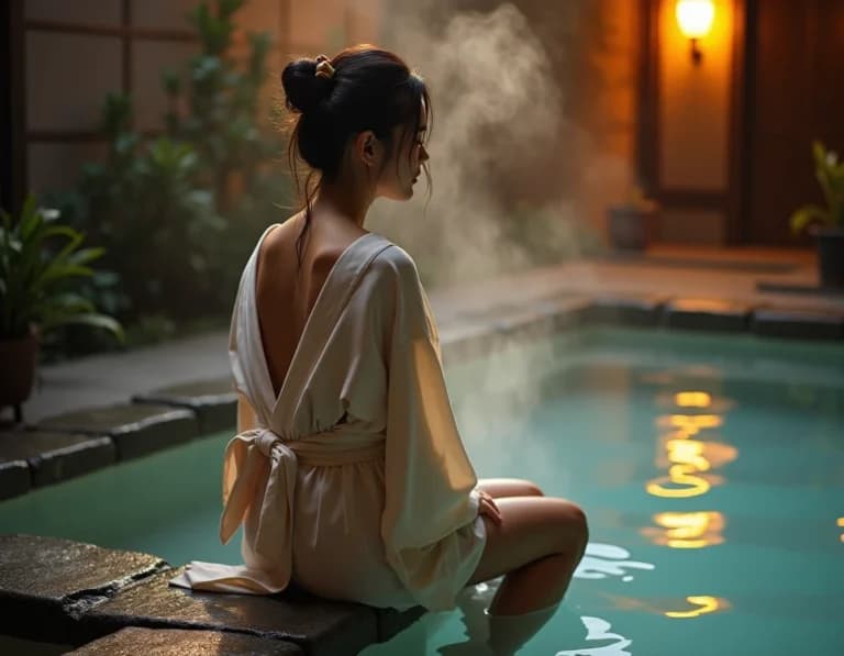 湯煙と灯、縁で揺れる