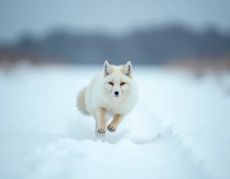 雪原を駆ける北極狐のAI画像プロンプト作例【真冬の朝】