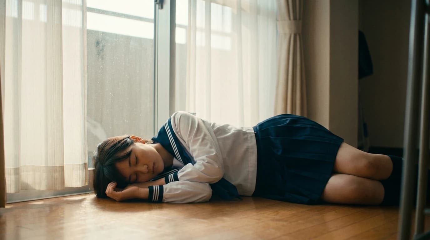 セーラー服の女教師が窓辺で眠るAI画像プロンプト【コピペ可】