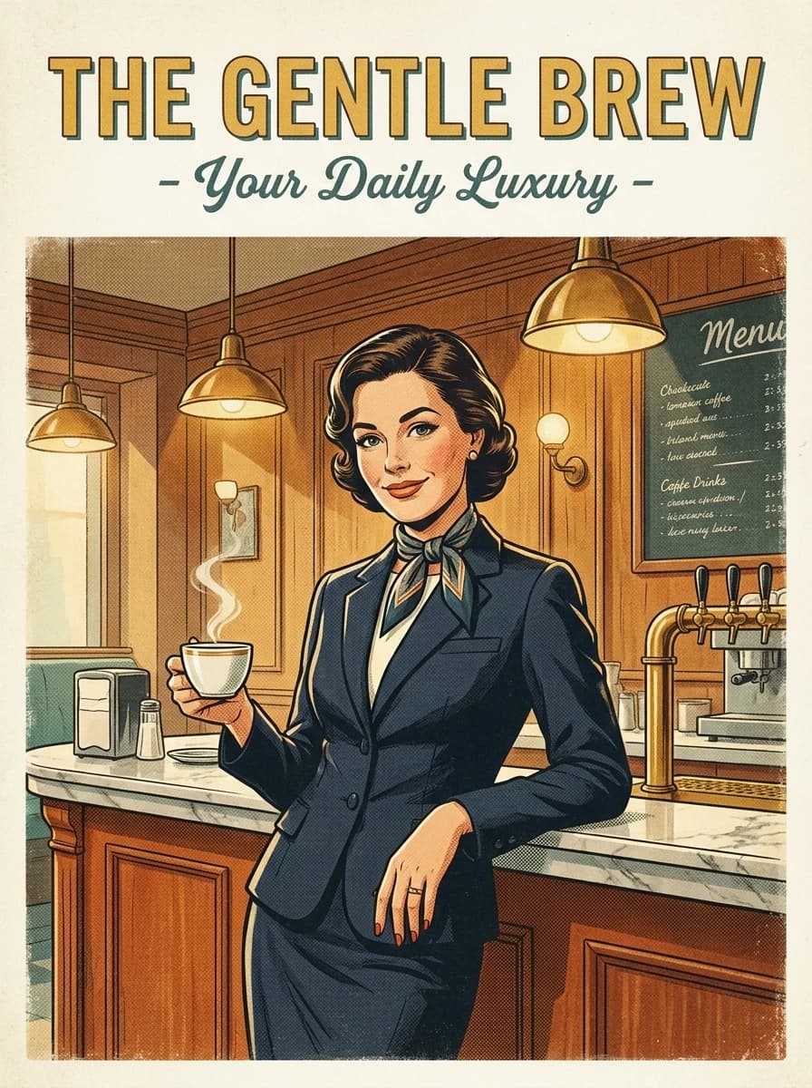 Vintage Poster AI Image Prompt: Receptionist at a Coffee Shop Counter