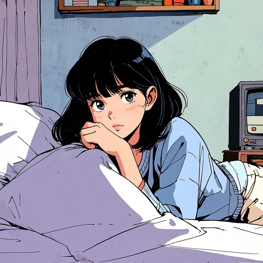 漫画絵のコーヒーを飲む女子大生