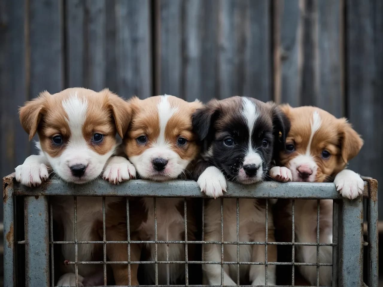 Prompt IA: Cachorros en jaula esperando rescate