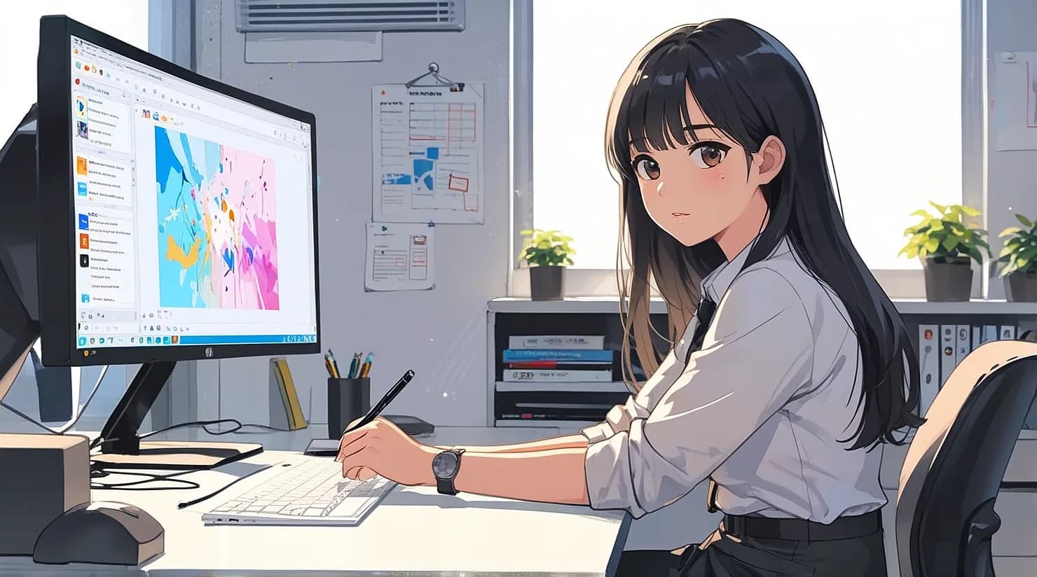 Prompt IA: ilustración mujer trabajando en PC