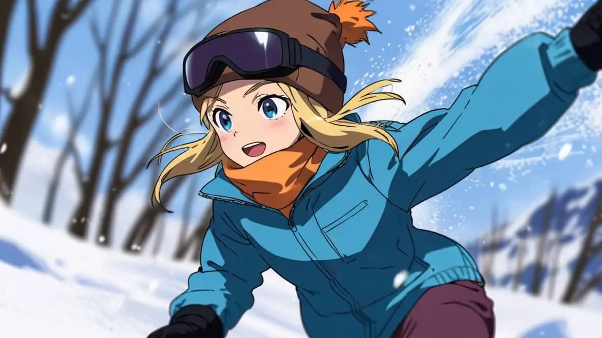 Imagen IA: Mujer joven snowboard en montaña nevada