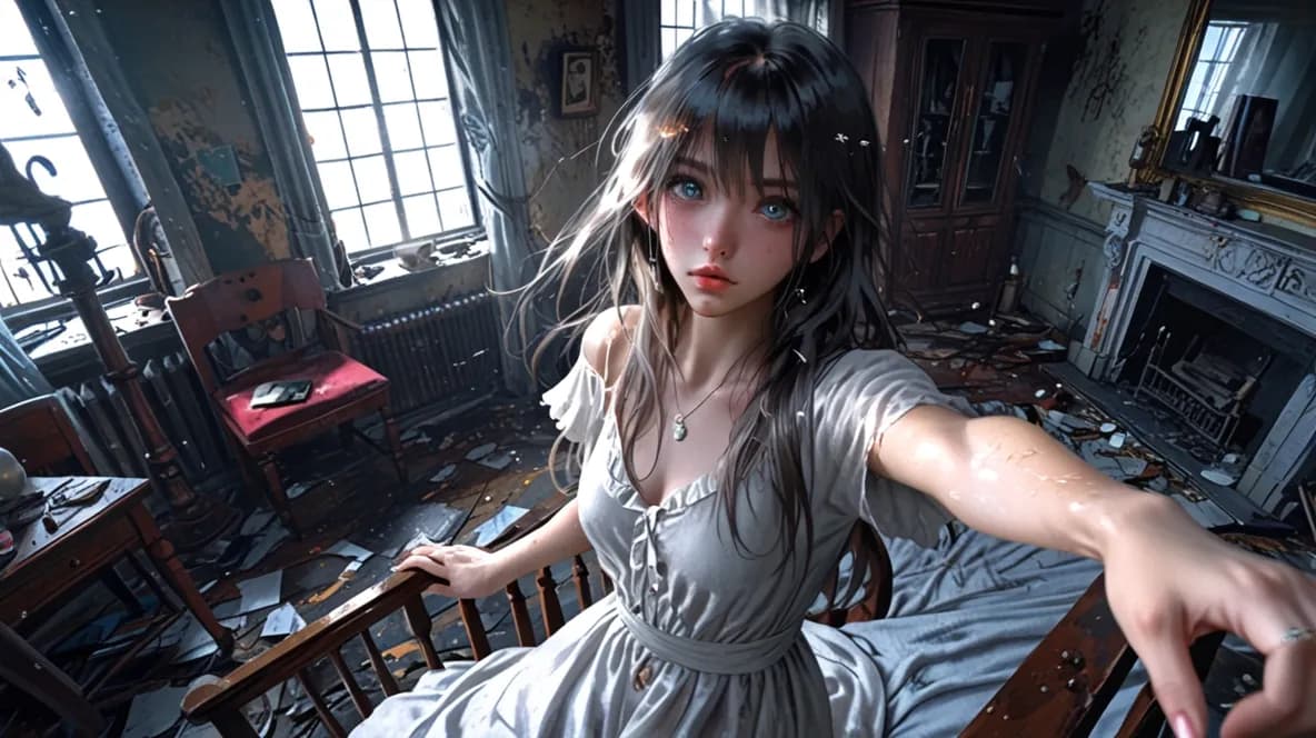 Chica fantasma en ruinas: imagen generada con IA