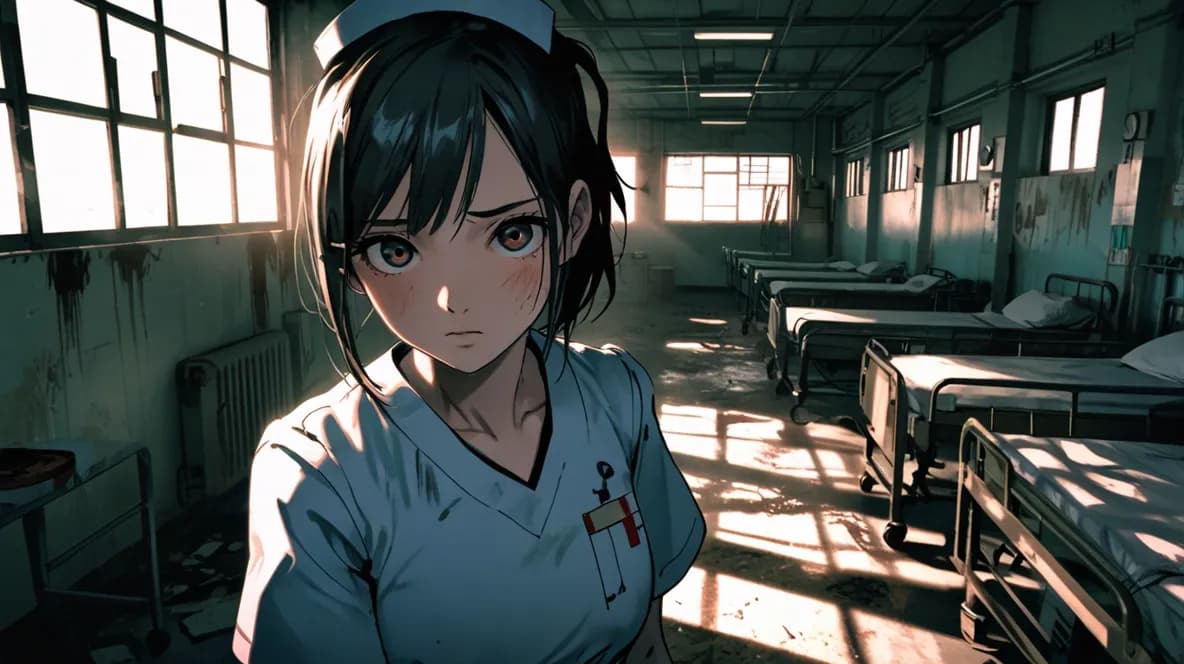 Enfermera en hospital abandonado: imagen IA de terror