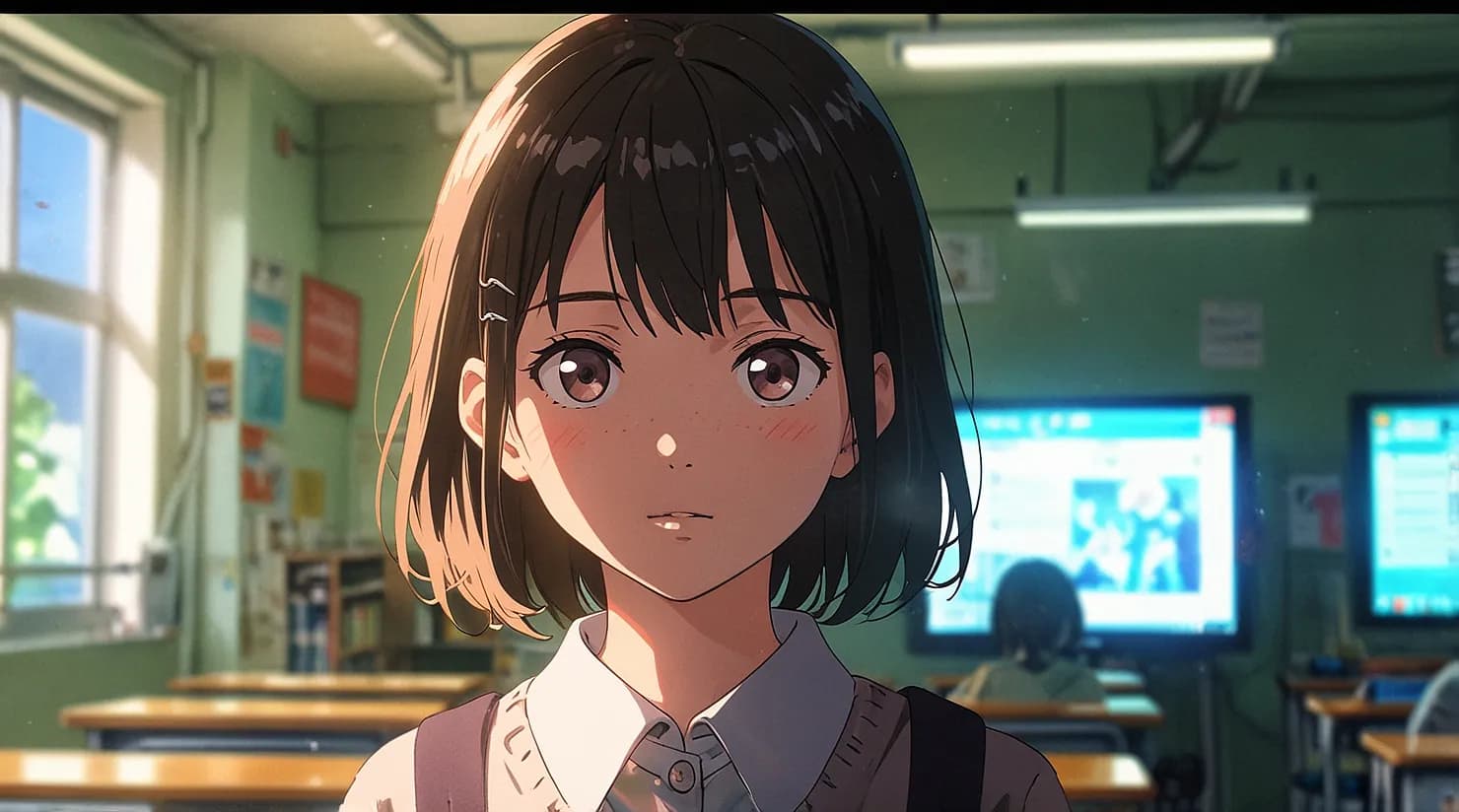 機械の要素も少しある教室にいる小学生