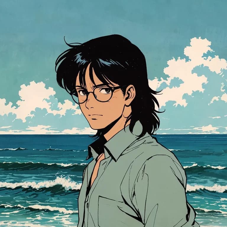 アニメ風の眼鏡をかけた男性