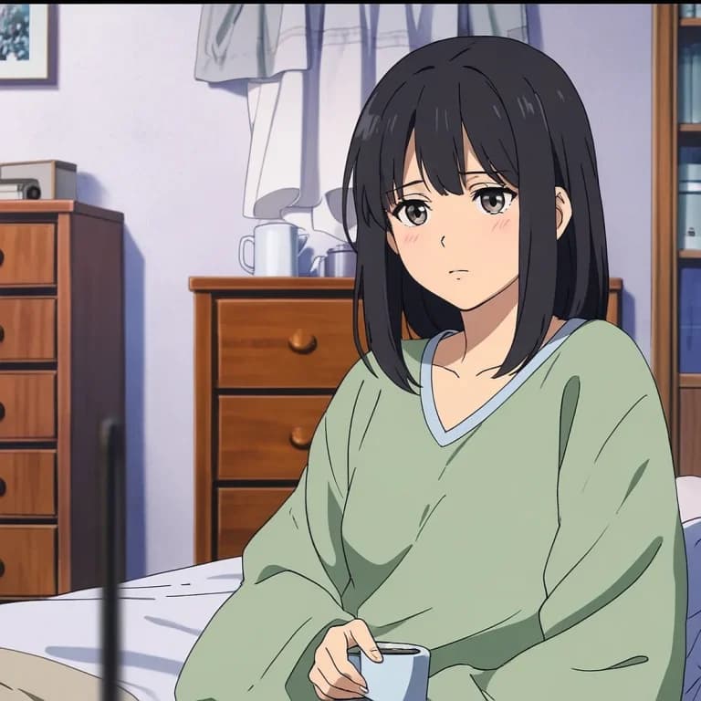 漫画絵のコーヒーを飲む女子大生