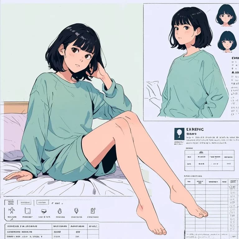 漫画絵のコーヒーを飲む女子大生