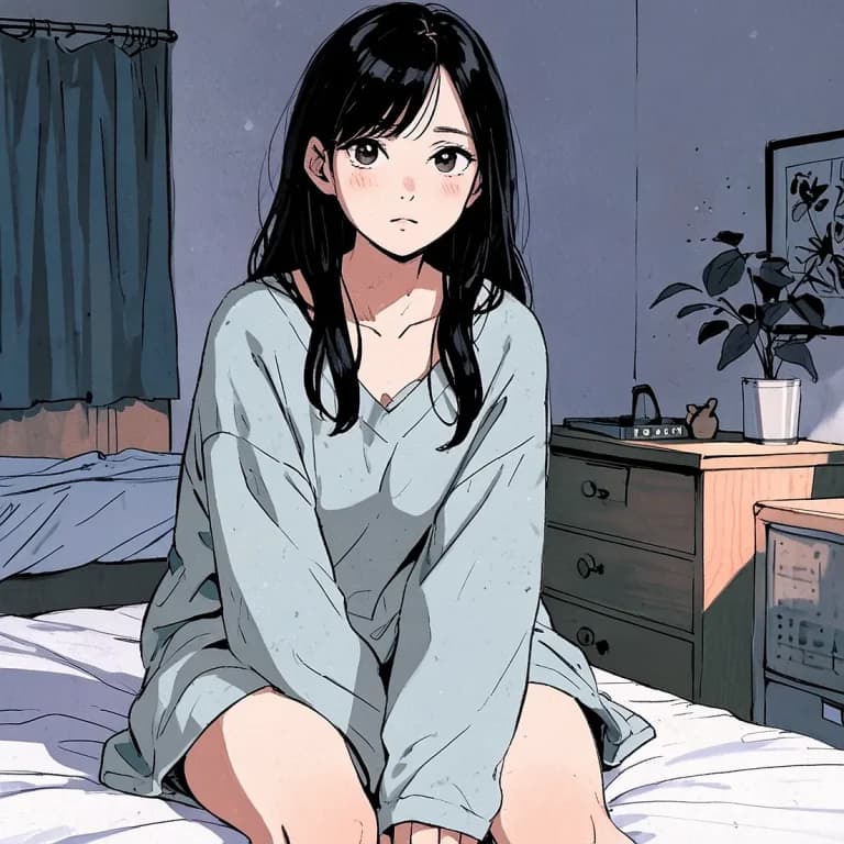 漫画絵のコーヒーを飲む女子大生