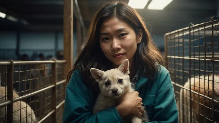 動物保護をする女性