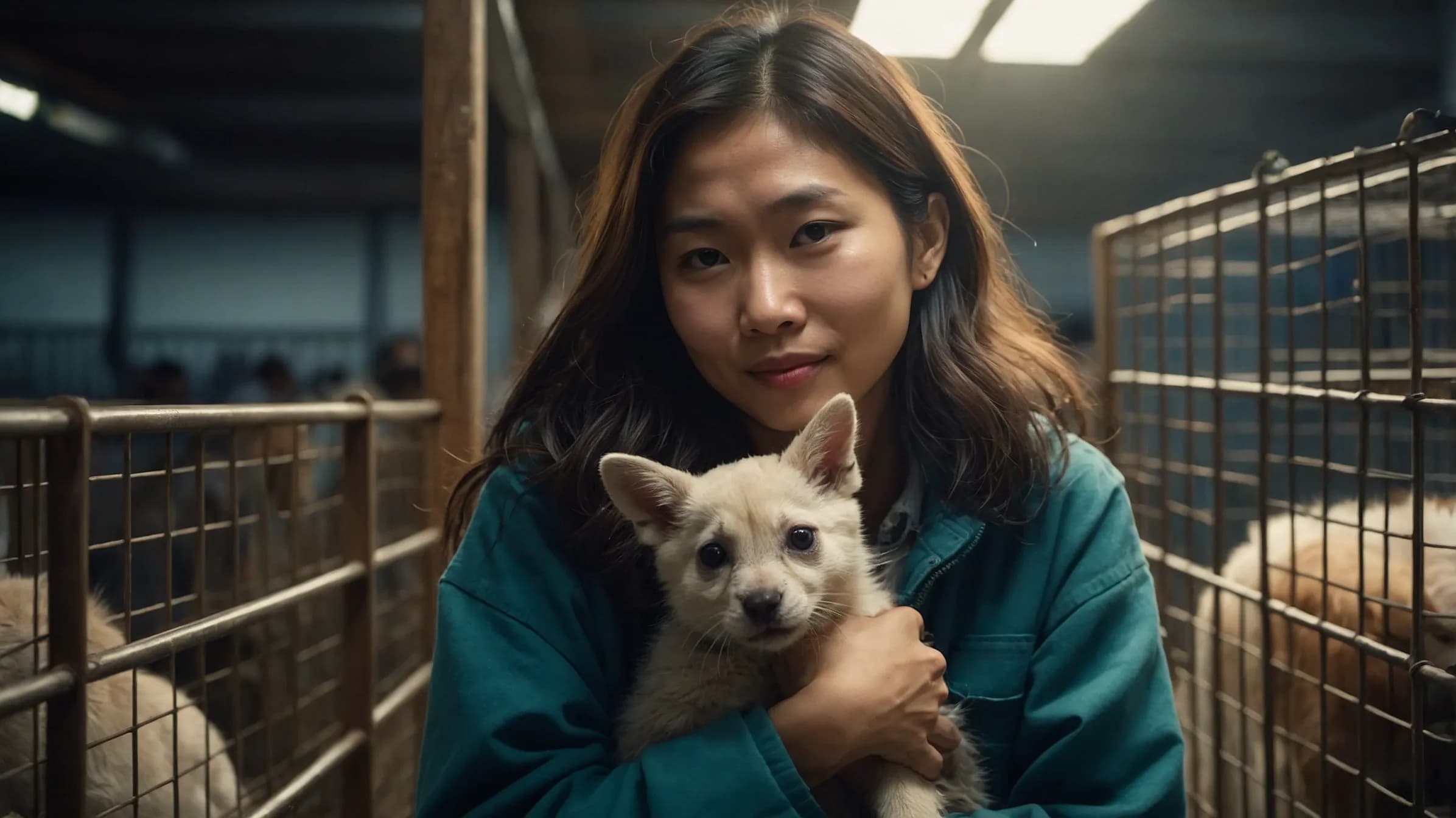 動物保護をする女性