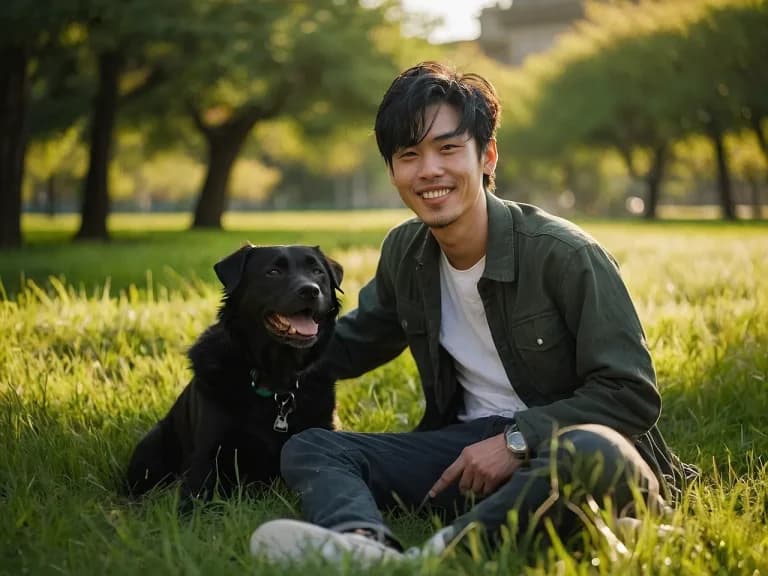 犬と笑顔男性