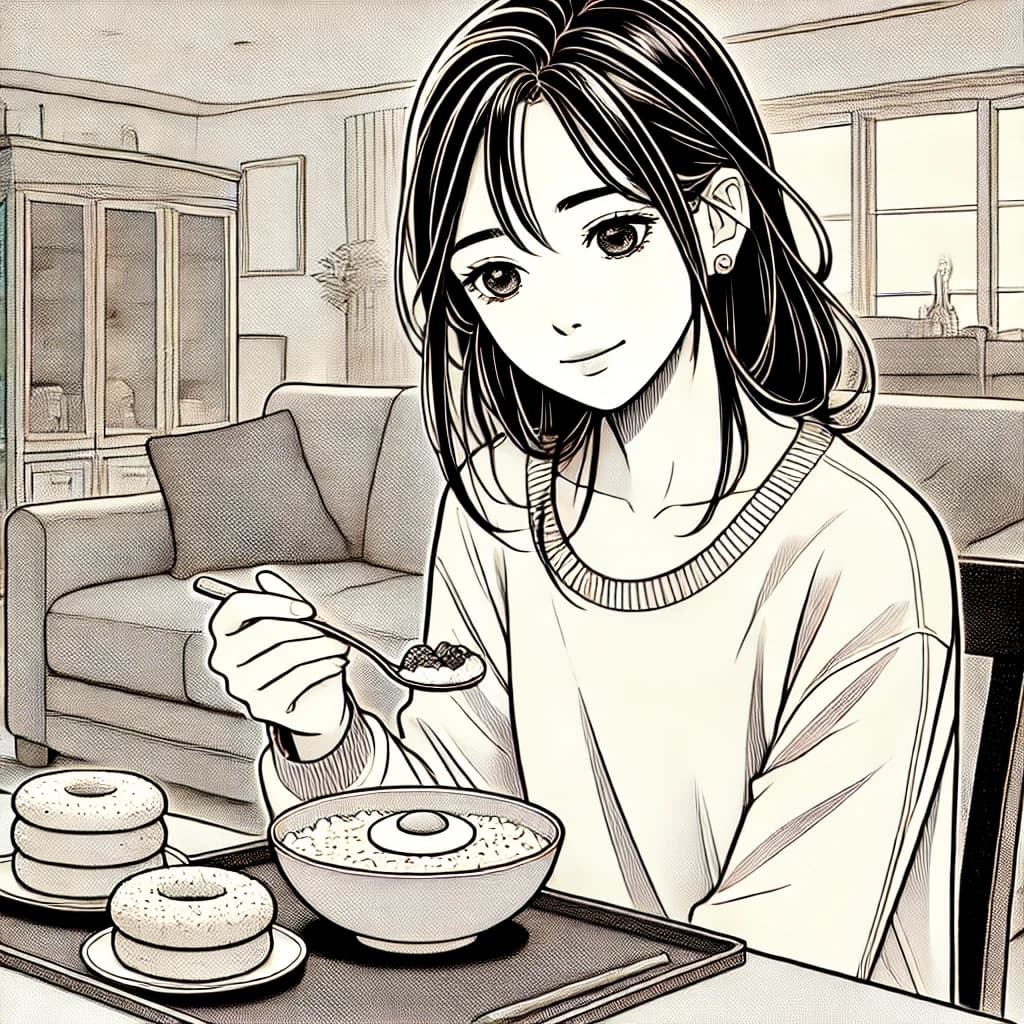 朝ご飯を食べる女性