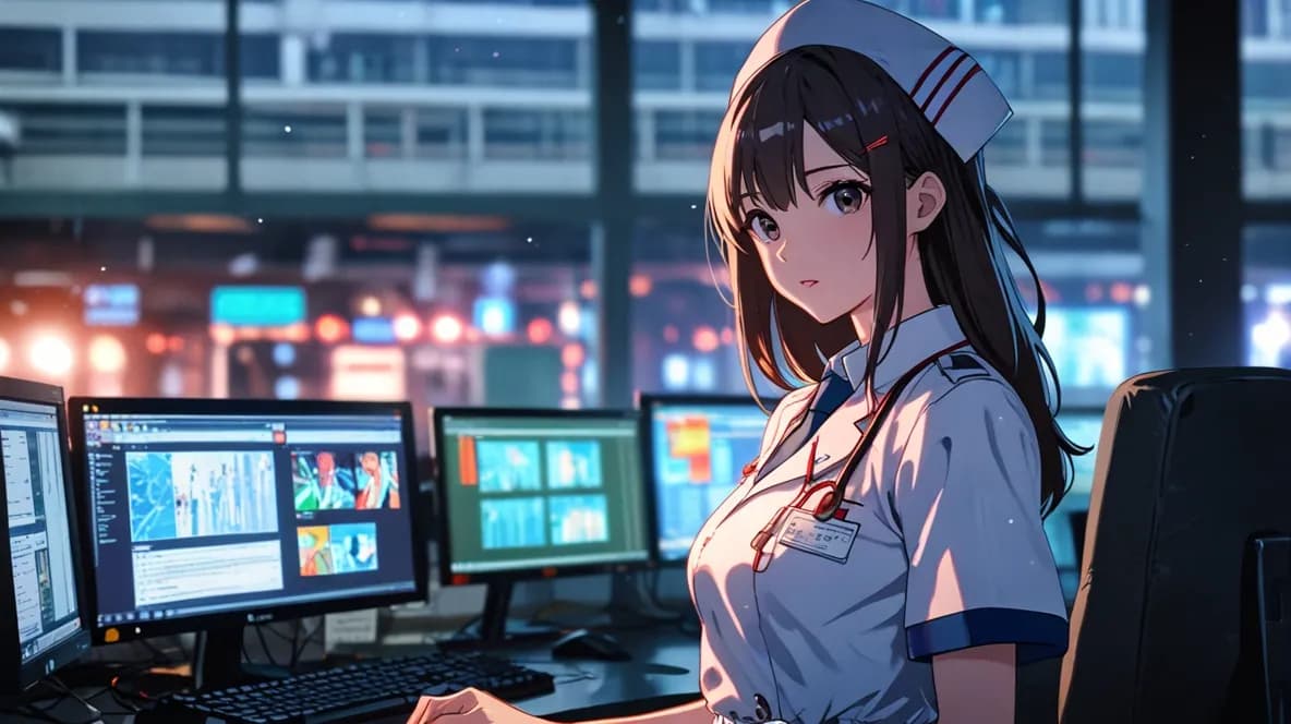 パソコン作業をしてる看護師