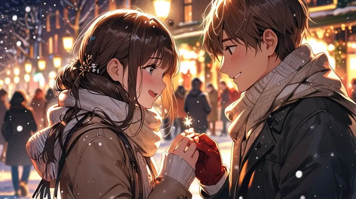 イルミネーションを楽しむカップル