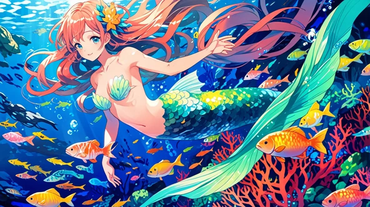 海の中の女性の人魚