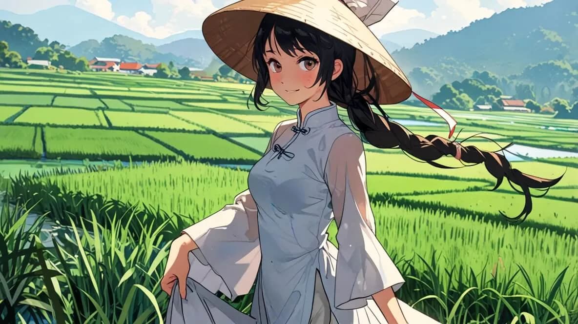 ベトナムの民族衣装、アオザイを着る女性