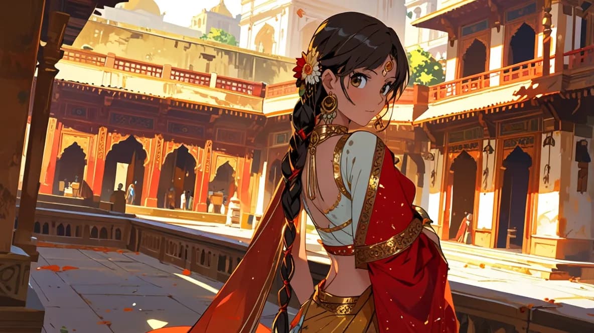 インドの民族衣装、サリーを着る女性