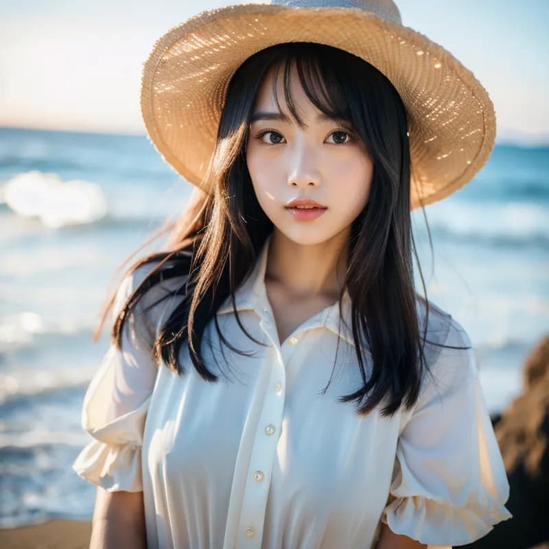 海にいる美しい女性