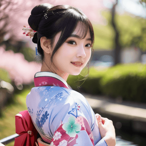 花柄の着物の女性