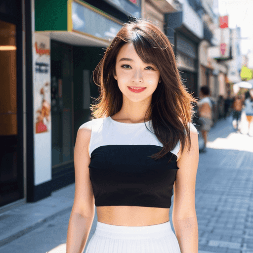 街中にいる元気な美女