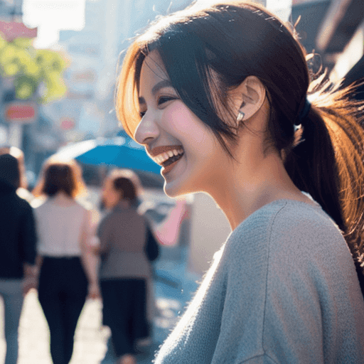 満面な笑みの横顔の女性