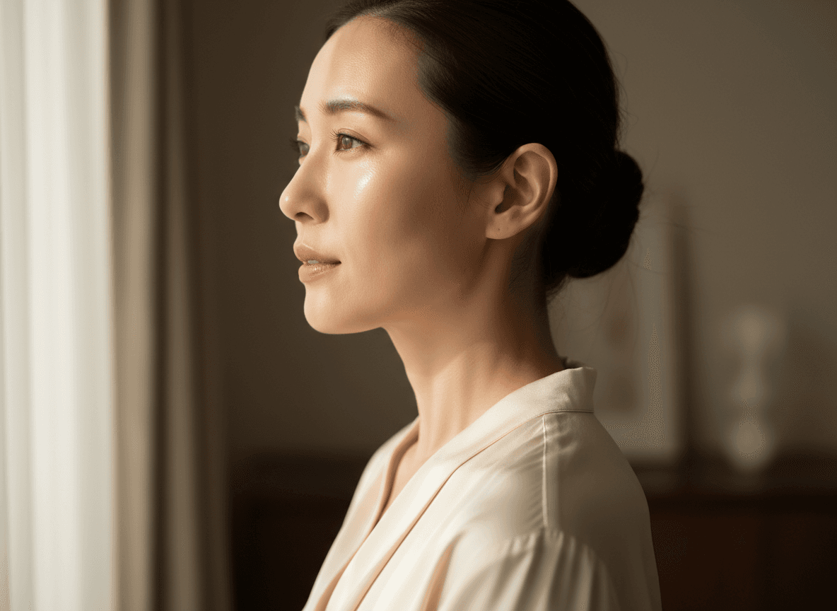 Ceramic Skin Profile Portrait Bathed in Soft Window Light