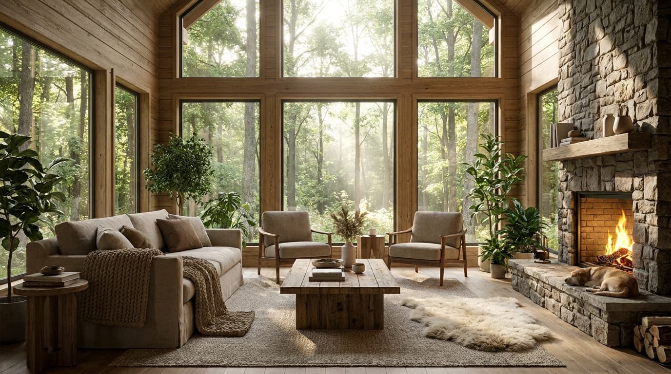 森の隠れ家リビングルーム:建築パース