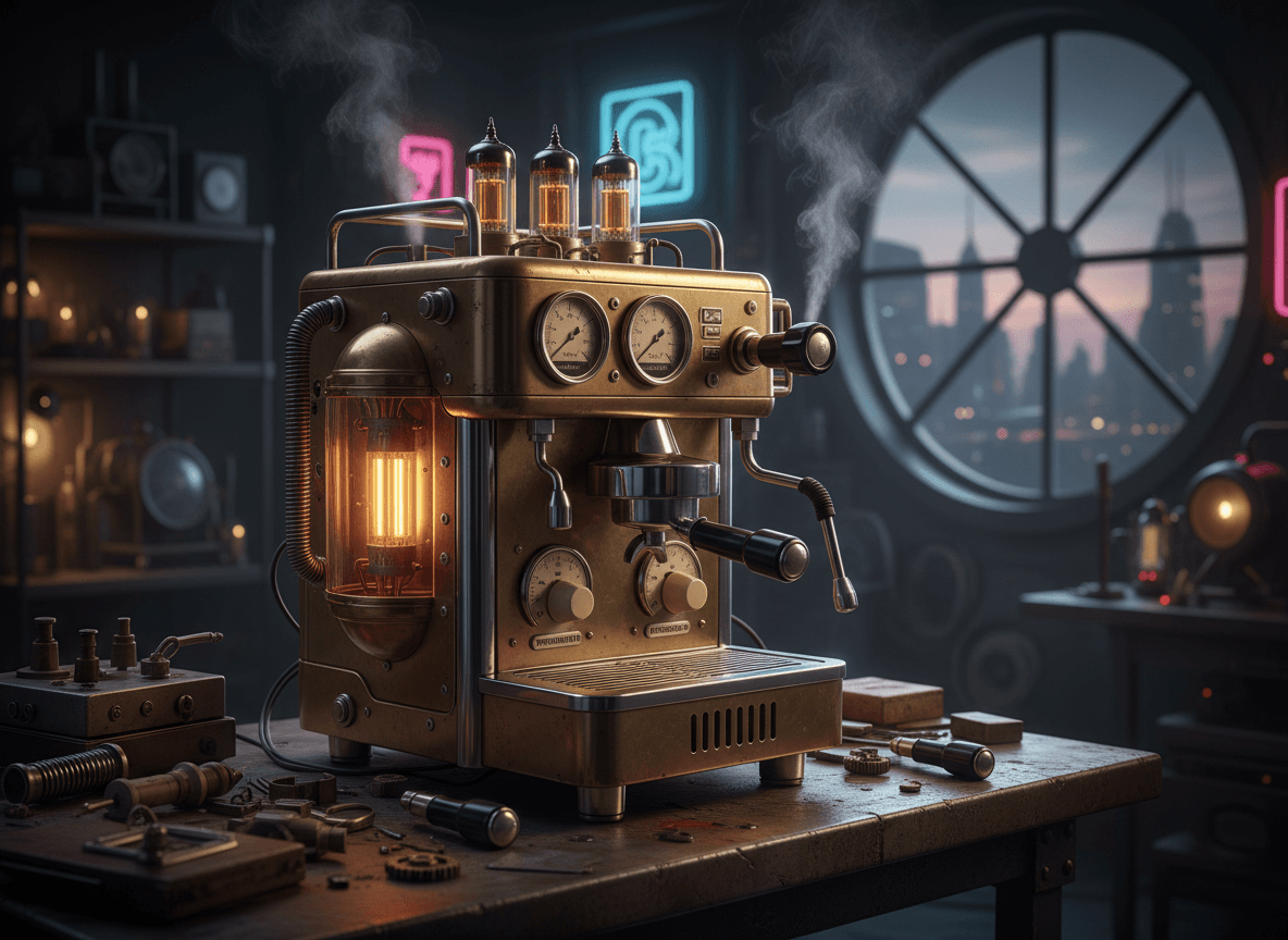 レトロSF エスプレッソマシン:インダストリアル・フューチャリズム