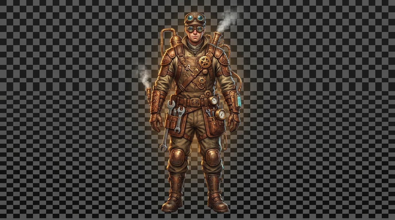 スチームパンクのメカニックキャラクター立ち絵