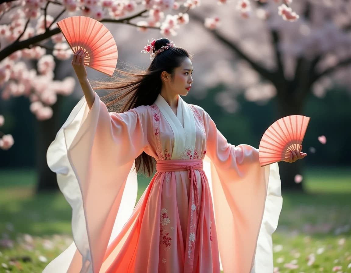 天女が舞う桜庭園——羽衣AIプロンプト作例