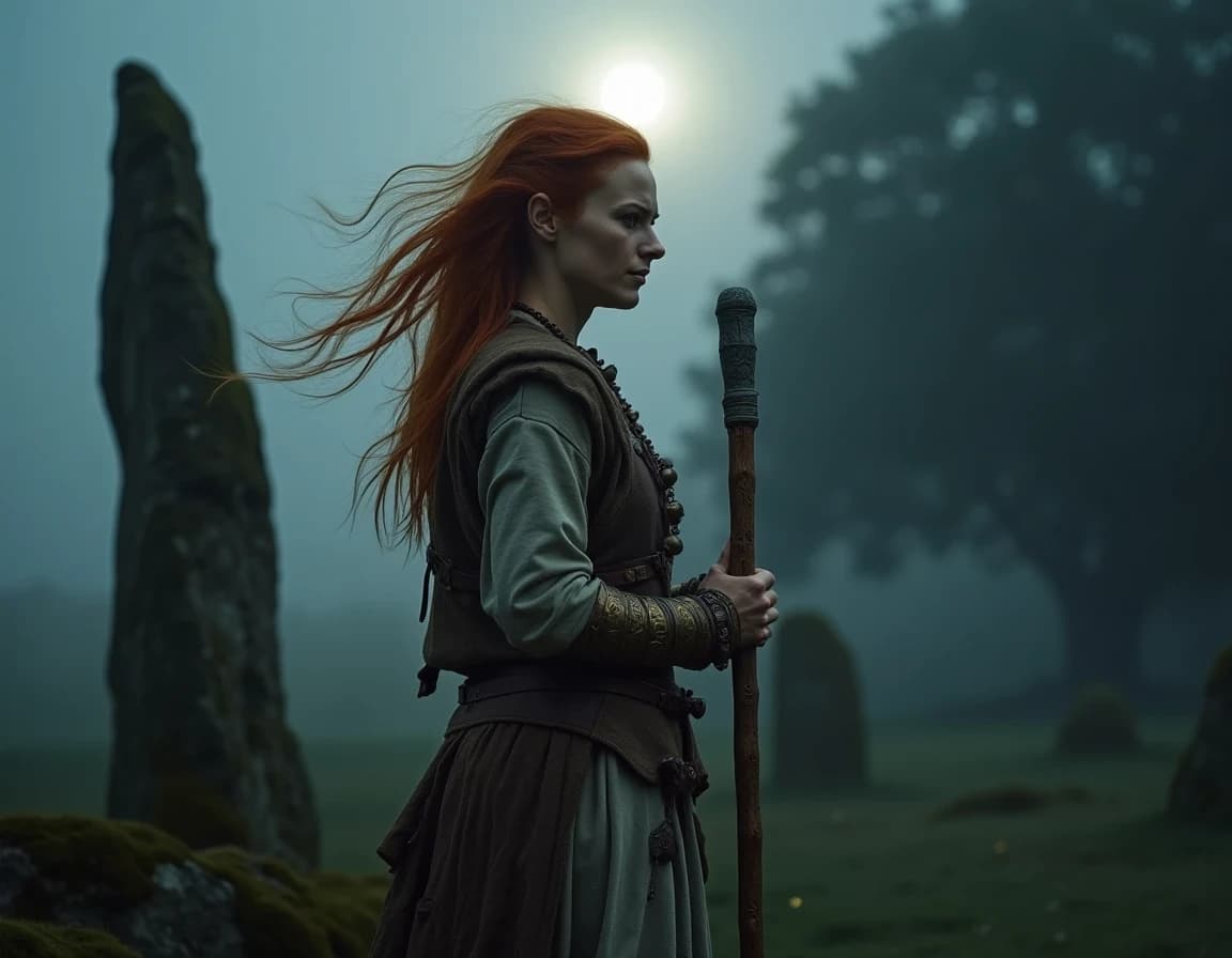 Celtic Warrior Woman at Moonlit Stone Circle – AI Image Prompt