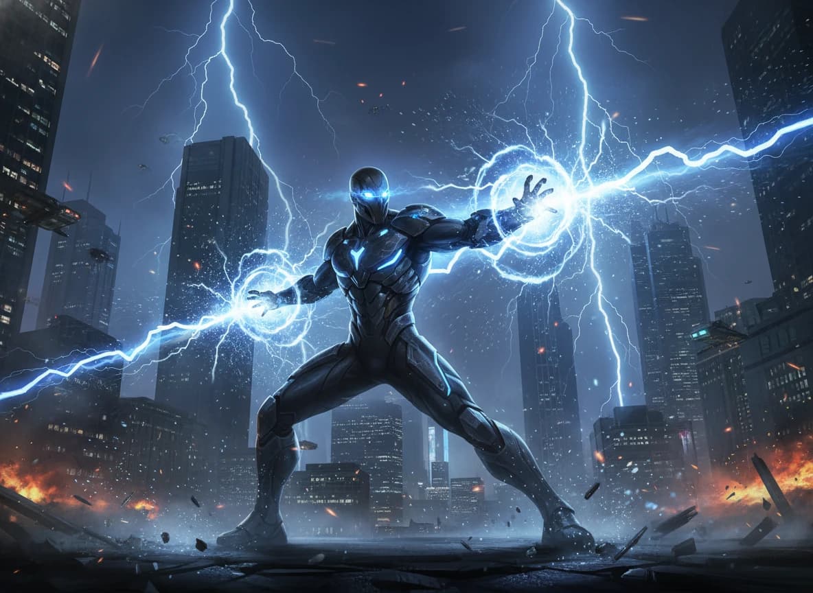 AI Lightning Strike Futuristic City Image Prompt Example