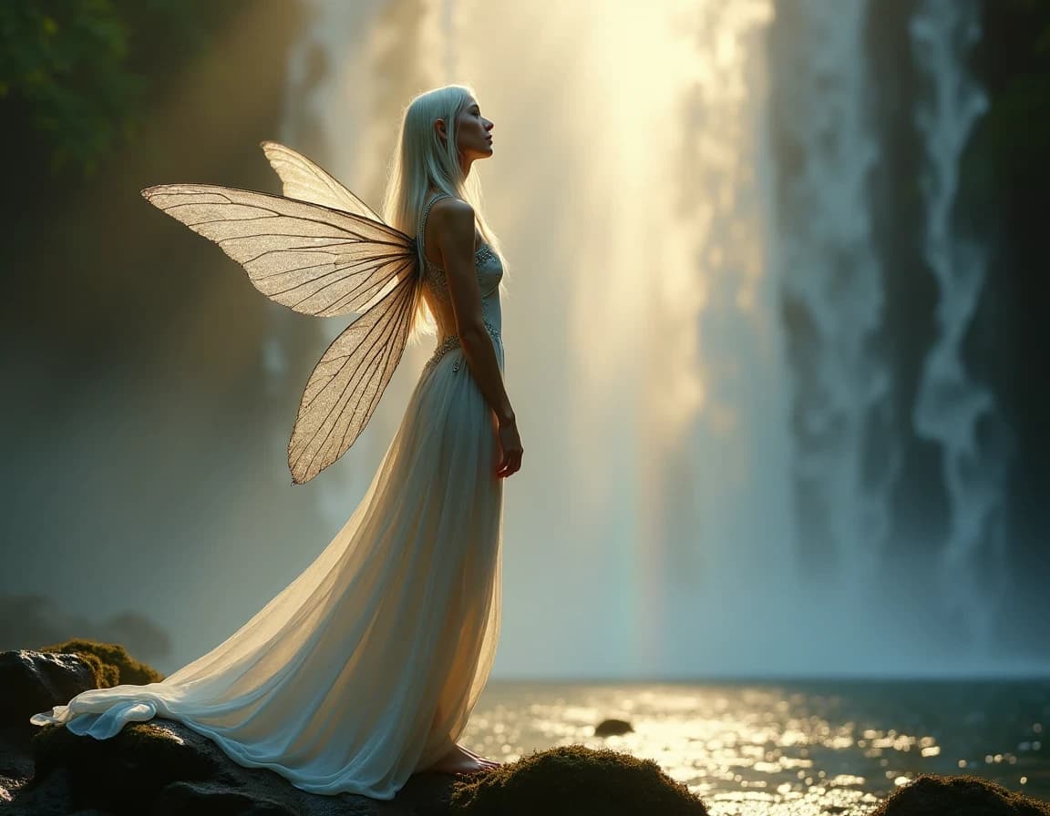 Fairy Behind Waterfall – AI-Generated Fantasy Photo Prompt