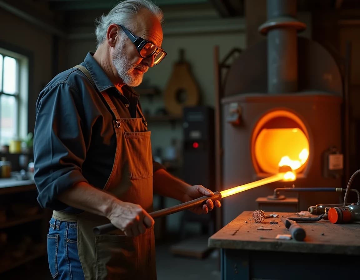 Glassblower Flame Reflection — Flux AI Photo Prompt