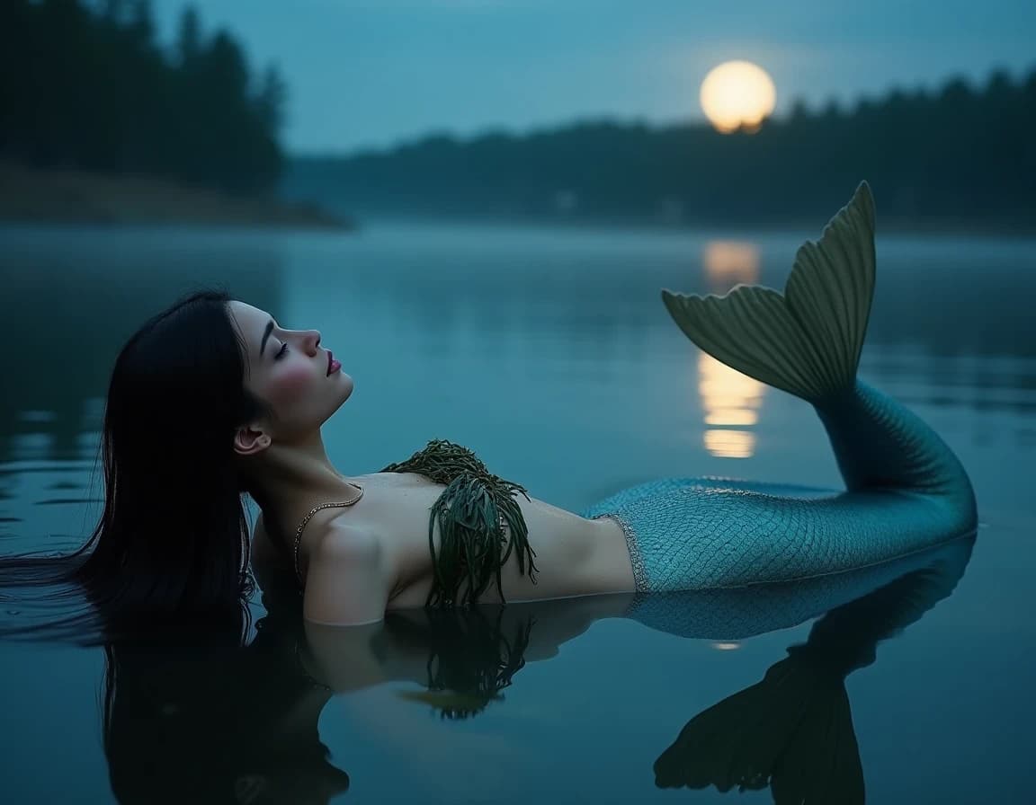 AI-Generated Mermaid Prompt: Moonlit Lake Documentary Style