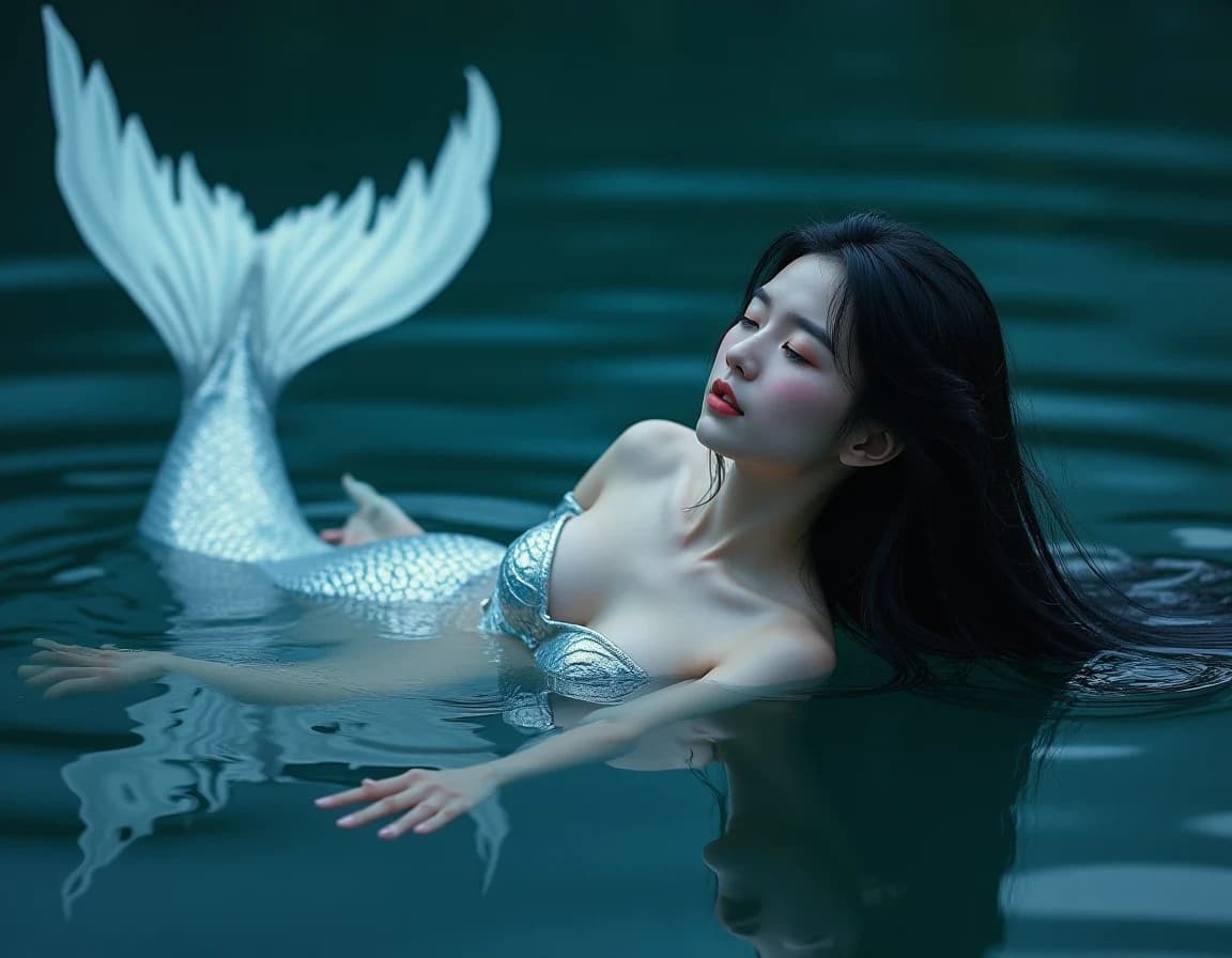 月光の人魚ポートレート|幻想写真AI生成プロンプト作例