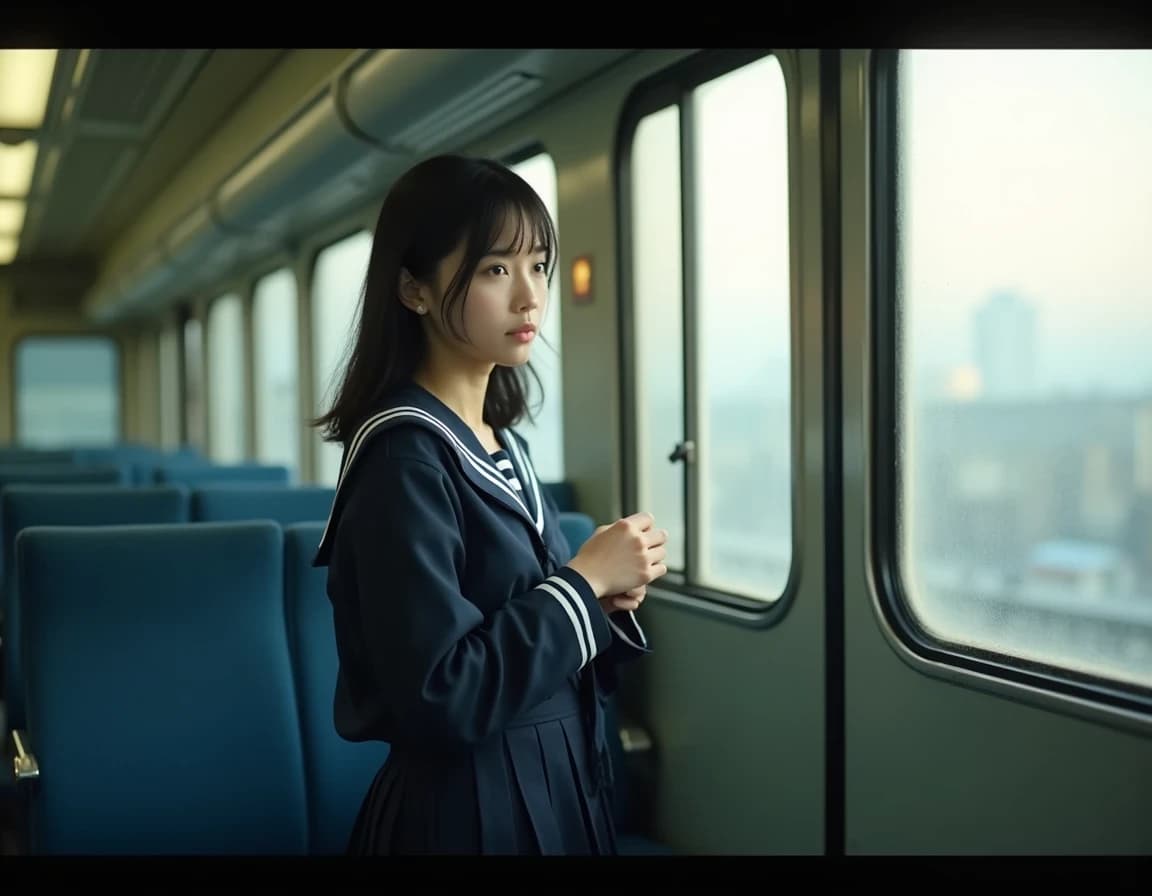 Morning Commute Schoolgirl Train Window – AI Image Prompt