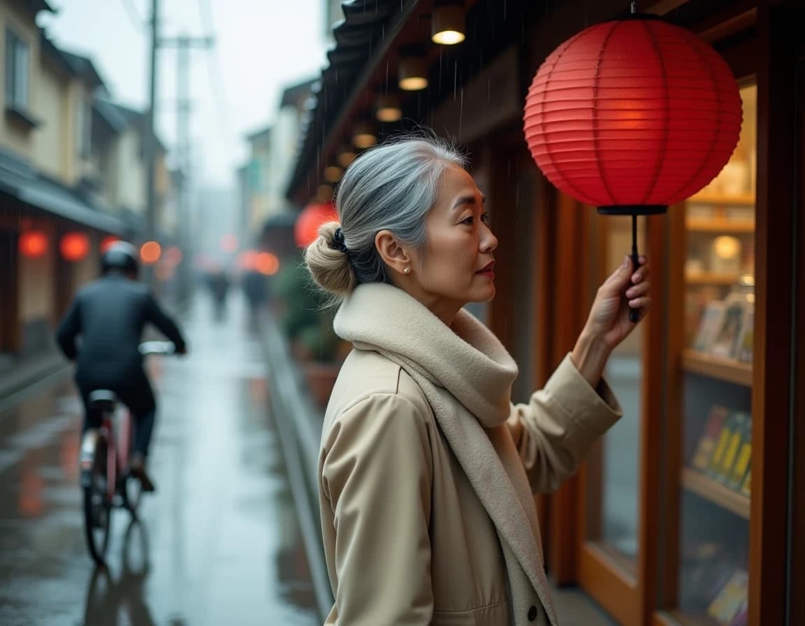Rainy Kyoto Umbrella Shop – AI-Generated Street Photo Prompt