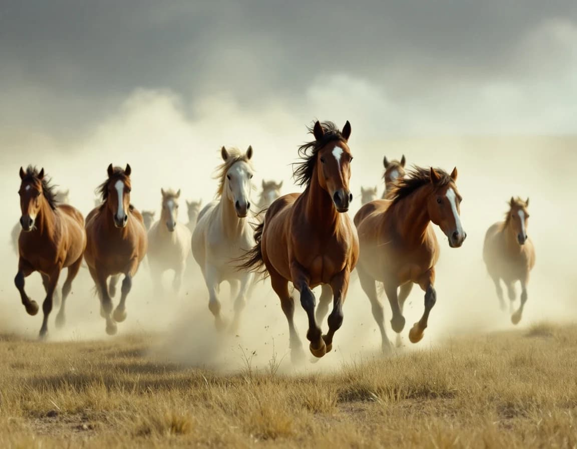 Wild Horses Galloping in Dust – AI-Generated Photo Prompt