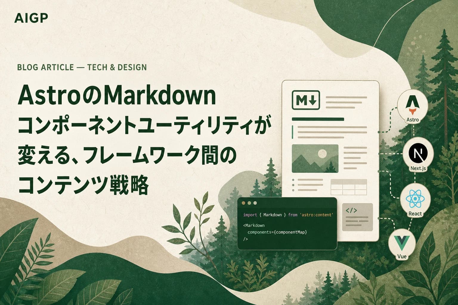 AstroのMarkdownユーティリティ活用プロンプト作例|React・Vue・Svelte対応
