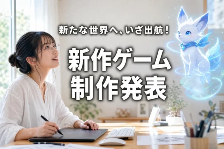 ゲーム発表バナーのAI生成プロンプト作例|16:9サムネイル