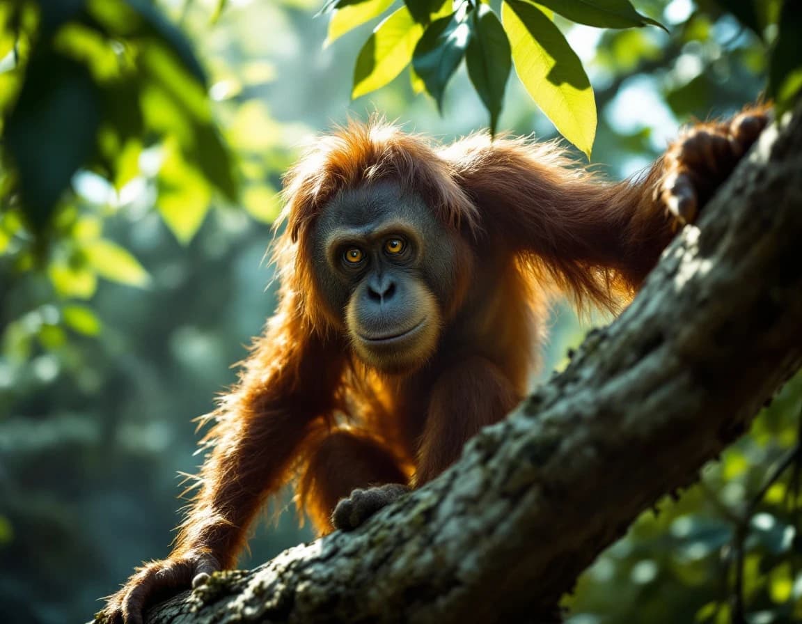 Orangutan in Rainforest: AI-Generated Documentary Photo Prompt