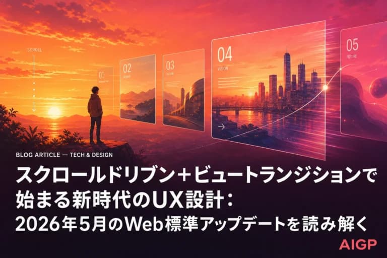 スクロールドリブン×ビュートランジション:2026年Web標準CSS作例とプロンプト